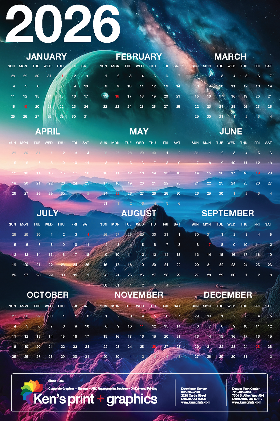 Our 2026 Calendar is available to all of our valued customers